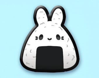 Riceball Bunny Fridge Magnet | 2" | Made with Acrylic and Epoxy | Kawaii food art, Cute Japanese office decor, Anime kitchen accessories