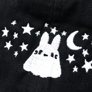 Embroided Ghost Rabbit Dad Cap Yami kawaii clothing, Emo accessory, Spooky aesthetic, Paranormal embroidery, Celestial art, Outer space image 7