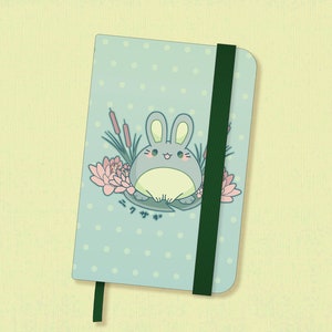 Frog Bunny Journal | 5.6” x 3.5” | Cottagecore pocket planner, Blank page notebook, Rabbit stationery, Small cute journal, Leatherette bujo