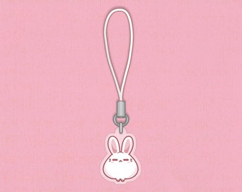 Tired Rabbit Keychain | 1” 2-Sided Clear Acrylic Charm | Kawaii pastel phone charm, Cute bunny accessory, Pet lover gift, Aesthetic keyring