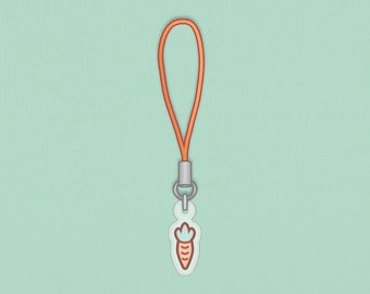 Carrot Phone Charm | 0.5” 2-Sided Clear Acrylic Keychain | Kawaii charm, Cute food phone strap, Foodie cell phone accessory, Vegetable charm