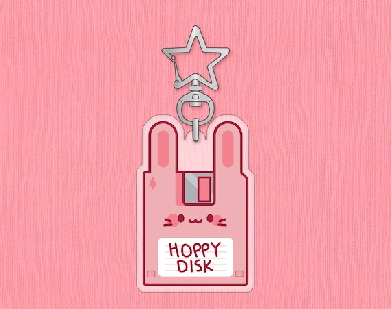 Hoppy Disk Keychain | 2” 2 Sided Clear Acrylic Charm | 90s