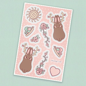 Jackalope Sticker Sheet | 4&quot; x 6&quot; | Waterproof & Weatherproof | Cute butterfly vinyl decals, Cottagecore aesthetic stationery, Nature art