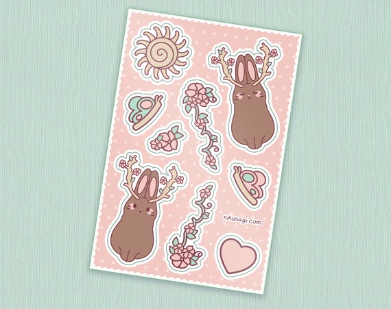 Jackalope Sticker Sheet | 4" x 6" | Waterproof & Weatherproof | Cute butterfly vinyl decals, Cottagecore aesthetic stationery, Nature art
