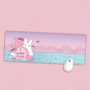 Game Over Graveyard Desk Mat | Creepy cute office decor, Gaming computer mat, Kawaii anime bat mouse pad, XL mousepad for the spooky season