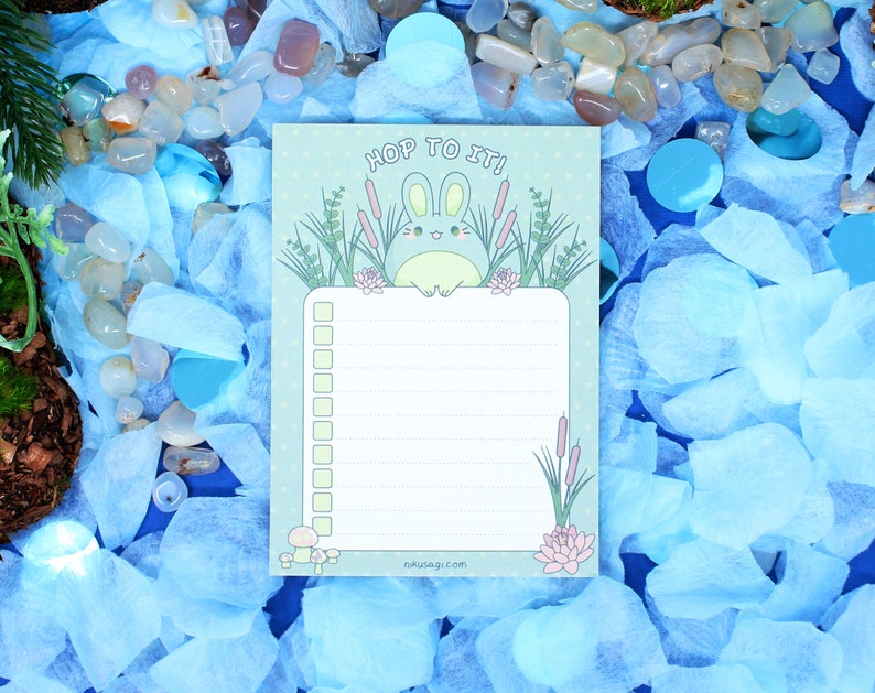 Frog Bunny Checklist Memo Pad 4 x 5.5 Cute daily things to do list, Mushroomcore note pad, Kawaii goal tracker, Cottagecore stationery image 6