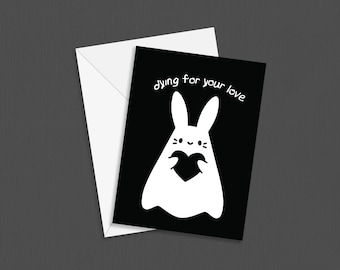 Goth Greeting Card & Envelope | A6 | Lovecore aesthetic, Goth stationery, Galentines day gift, Vday card, Yami kawaii ghost bunny artwork