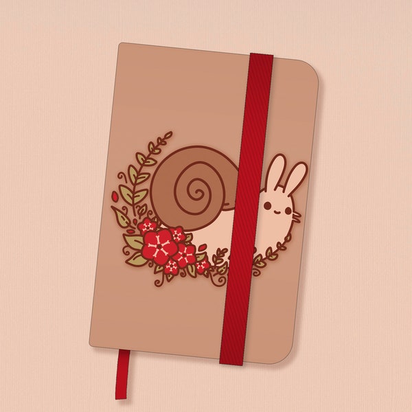 Snail Bunny Journal | 5.6” x 3.5” | Cottagecore aesthetic, Cute office supply, Mini flower notebook, Kawaii unlined diary, Nature lover gift