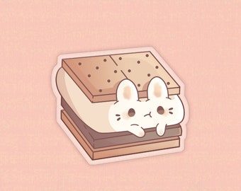 Smores Bunny Acrylic Pin | 1.25" | Anime brooch, Kidcore jewelry, Kawaii aesthetic, Cute rabbit accessories, Foodie gift, Present for camper