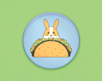 Taco Bunny Pin | 2.25" | Kawaii button badge,  Cute food art, Anime brooch, Y2K accessory, Kidcore jewelry, Cute food art, Quirky present