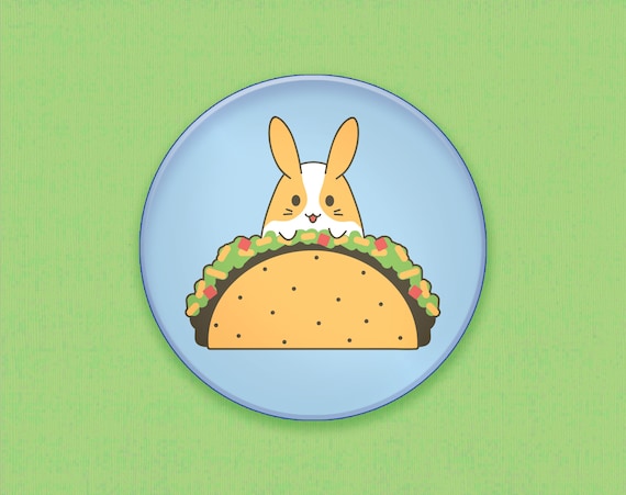 Taco Bunny Pin | 2.25" | Kawaii button badge,  Cute food art, Anime brooch, Y2K accessory, Kidcore jewelry, Cute food art, Quirky present