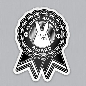 Shy Ghost Bunny Vinyl Sticker | Pinstripe ribbon rosette, Spooky water bottle decor, Goth present, Creepy cute, Yami kawaii art, Cryptidcore