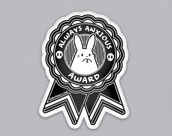 Shy Ghost Bunny Vinyl Sticker | Pinstripe Ribbon Rosette, Spooky