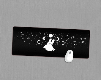 Ghost Bunny Desk Mat | Kawaii computer accessory, Lunar phases, Gothic office decor, Anime mousepad, Spooky aesthetic, Halloween gaming mat