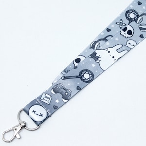 Gamer Ghost Bunny Lanyard | 36” | Creepy cute key holder, Emo ID badge holder, Gaming accessories, Video game art, Back to school supplies