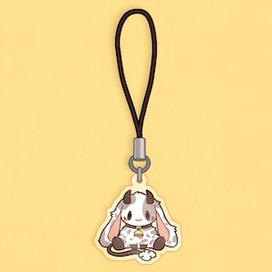 Bunny Cow Keychain | 1” | Kawaii charm on cell phone strap, Animal ornament, Farmcore gifts under 10, Stocking stuffer, Cute illustration