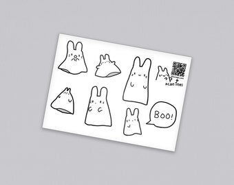 Creepy Ghost Bunny Sticker Sheet | Waterproof kiss cut vinyl stickers, Anime chibi scrapbooking embellishments, Cartoon pet artwork, Usagi