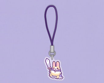 Medieval Knight Bunny Keychain | 1” | Cute phone strap, Roleplaying rabbit acrylic charm, Video game ornament, Castlecore aesthetic gift