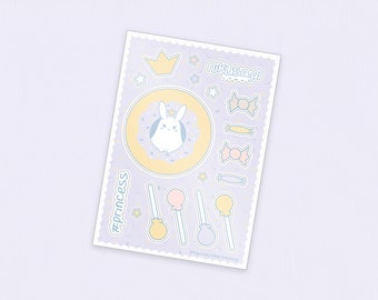 Princess Bunny Sticker Sheet | 2.9" x 4.1" (A7) | Rabbit stickers, Halloween candy bujo deco, Pastel fairy kei aesthetic, Cute stationery