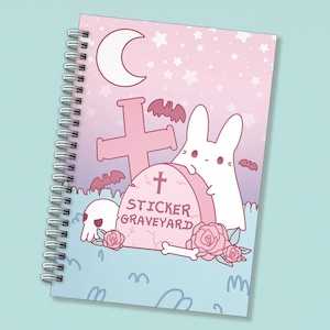 Graveyard Ghost Reusable Sticker Book | A5 / 50 sheets | Pastel goth aesthetic, Spooky season, Halloween present, Y2K vibes, Skull and bones