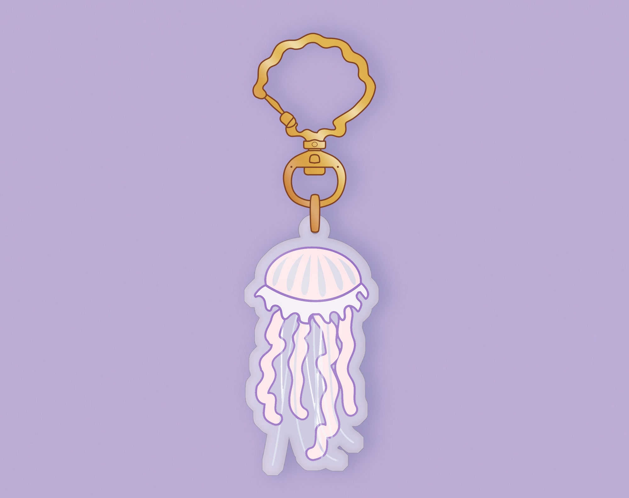 Jellyfish Acrylic Charm | Gold Seashell Key Ring Clasp | Aquatic sea creature drawing, Cartoon underwater animal, Beach souvenir, Summer