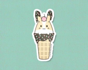 Ice Cream Vinyl Fridge Magnet | 3" | Home office decor, Locker accessory, Back to school gift, Kawaii aesthetic, Cute food art, Dutch rabbit