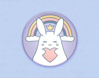 Pin de princesa conejita arcoíris / 5,7 cm / Insignia de botón Yume kawaii, broche de anime, accesorio de hadas kei, linda joya de San Valentín, regalo de San Valentín