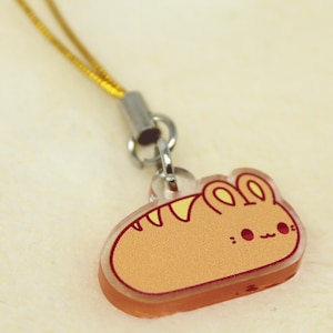Bunny Bread Keychain | 1” | Rabbit cell phone strap, Lagomorph loaf acrylic charm, Kawaii ornament, Cute food accessories, Gift for baker