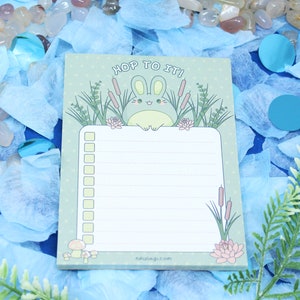 Frog Bunny Checklist Memo Pad 4 x 5.5 Cute daily things to do list, Mushroomcore note pad, Kawaii goal tracker, Cottagecore stationery image 5
