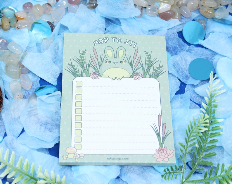 Frog Bunny Checklist Memo Pad 4 x 5.5 Cute daily things to do list, Mushroomcore note pad, Kawaii goal tracker, Cottagecore stationery image 5
