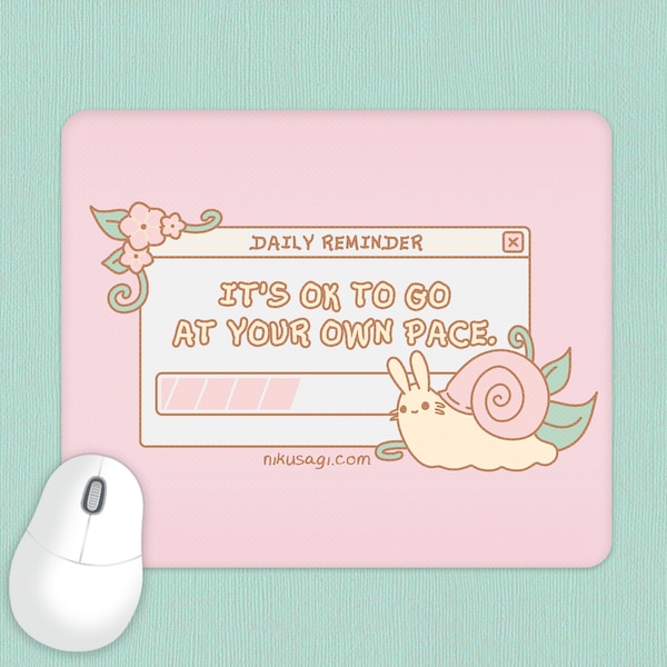 Motivational Snail Bunny Mouse Pad | Cute desk pad, Kawaii desk accessory, Work from home office supplies, Cottagecore decor, Gamer gift
