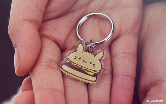 BurgerBun Keychain Kawaii Accessory Cute Food Burger Bunny Charm Bunny Usagi Acrylic Keyring