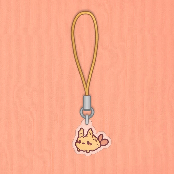 Tempura Bunny Phone Charm | 0.5” 2-Sided Clear Acrylic Keychain | Kawaii rabbit charm, Cute food phone strap, Sushi keychain, Anime charm