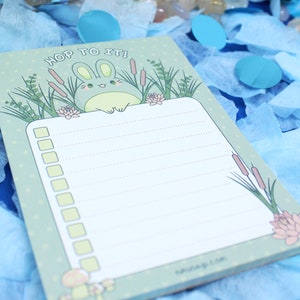 Frog Bunny Checklist Memo Pad 4 x 5.5 Cute daily things to do list, Mushroomcore note pad, Kawaii goal tracker, Cottagecore stationery image 3