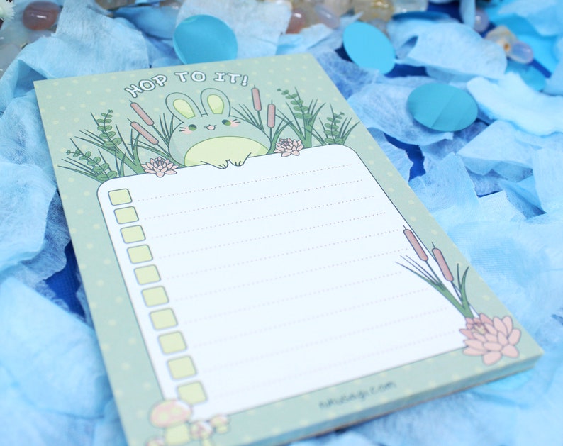 Frog Bunny Checklist Memo Pad 4 x 5.5 Cute daily things to do list, Mushroomcore note pad, Kawaii goal tracker, Cottagecore stationery image 3