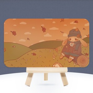 Dibujo de hojas de otoño / 7" x 4" / Estética cómoda, Imagen para dormitorio, Imagen de conejo de dibujos animados, Hoja de arce, Otoño, Temporada espeluznante, Mini impresión