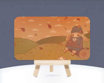 Autumn Leaves Drawing | 7&quot; by 4&quot; | Comfy aesthetic, Picture for bedroom, Cartoon rabbit image, Maple leaf, Fall, Spooky season, Mini print
