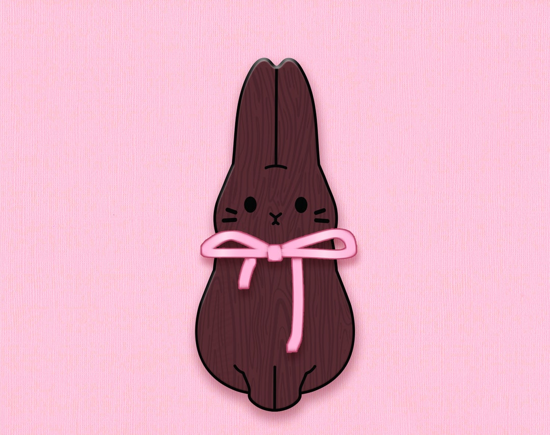 Chocolate Easter Bunny Wooden Pin With Bow | Cute Candy Brooch, Kawaii ...
