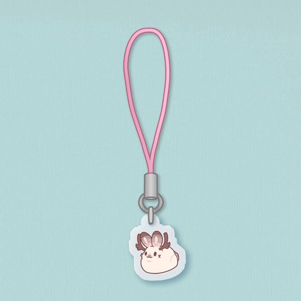 Loaf Jackalope Phone Strap | 0.5" | Cute cryptidcore acrylic charm, Kawaii aesthetic zipper pull, Rustic antler bunny ornament, Fantasy art