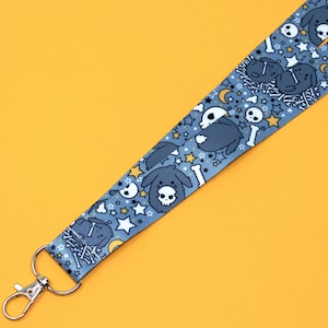 Halloween Breakaway Lanyard | 36” | Creepy cute key holder, Emo ID badge holder, Goth accessories, Holland lop art, Back to school supplies