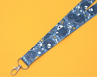 Halloween Breakaway Lanyard | 36” | Creepy cute key holder, Emo ID badge holder, Goth accessories, Holland lop art, Back to school supplies