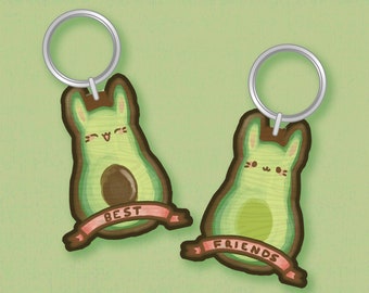 Matching Avocado Bunny Keychains | 2” Wood Charm Set | Kawaii couples gift, Matching anime charms, Cute matching best friends keychains