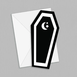 Coffin Shaped Greeting Card & Envelope | A6 | 4.1” x 5.8” | Goth aesthetic stationery, Cute valentine, Halloween gifts for spooky season