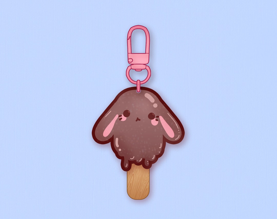Chocolate Ice Cream Bunny on a Stick Cute Food Acrylic Charm With