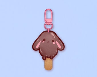 Chocolate Ice Cream Bunny on a Stick | Cute food acrylic charm with glitter, Kawaii keychain, Foodie gift, Unique present for dessert lover
