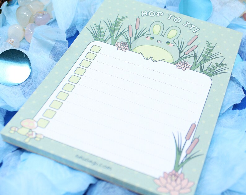Frog Bunny Checklist Memo Pad 4 x 5.5 Cute daily things to do list, Mushroomcore note pad, Kawaii goal tracker, Cottagecore stationery image 4