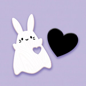 Ghost Bunny Wooden Pins | Matching set, Creepy cute brooch, Yami kawaii jewelry, Lovecore aesthetic, Goth accessories, Valentine&#39;s day gift