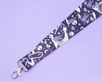 Bat Bunny Breakaway Lanyard | 36” | Creepy cute key holder, Emo ID badge holder, Goth accessories, Fantasy art, Back to school supplies