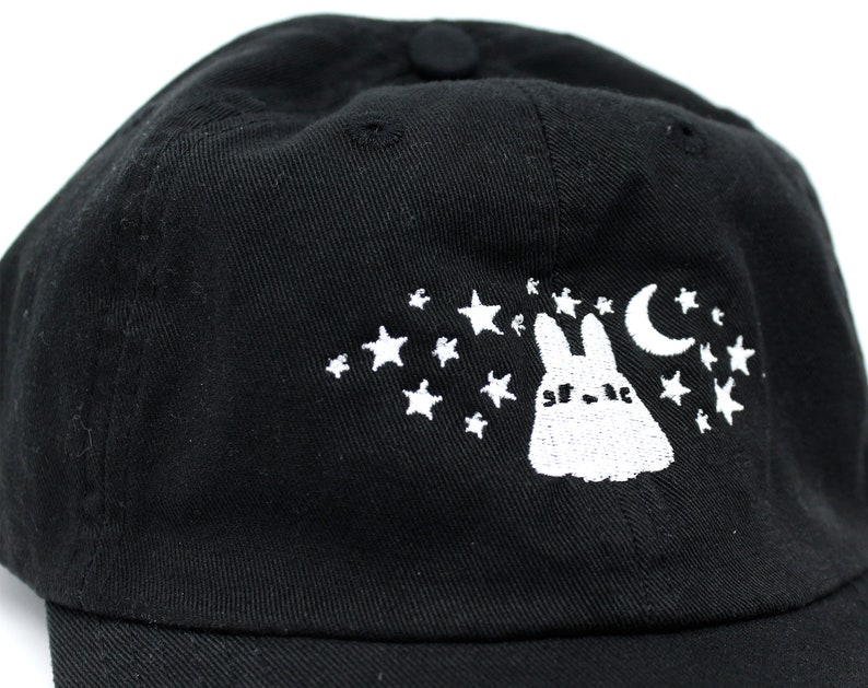 Embroided Ghost Rabbit Dad Cap Yami kawaii clothing, Emo accessory, Spooky aesthetic, Paranormal embroidery, Celestial art, Outer space image 6
