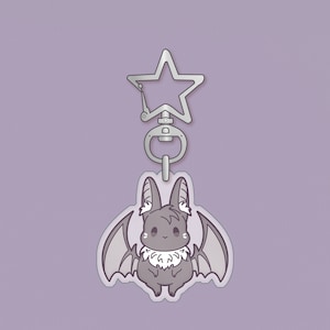 Bat Rabbit Keychain | 1.5” | Kawaii animal charm, Goth accessory, Bunny ornament, Cartoon pet art, Creepy cute jewelry, Acrylic zipper pull